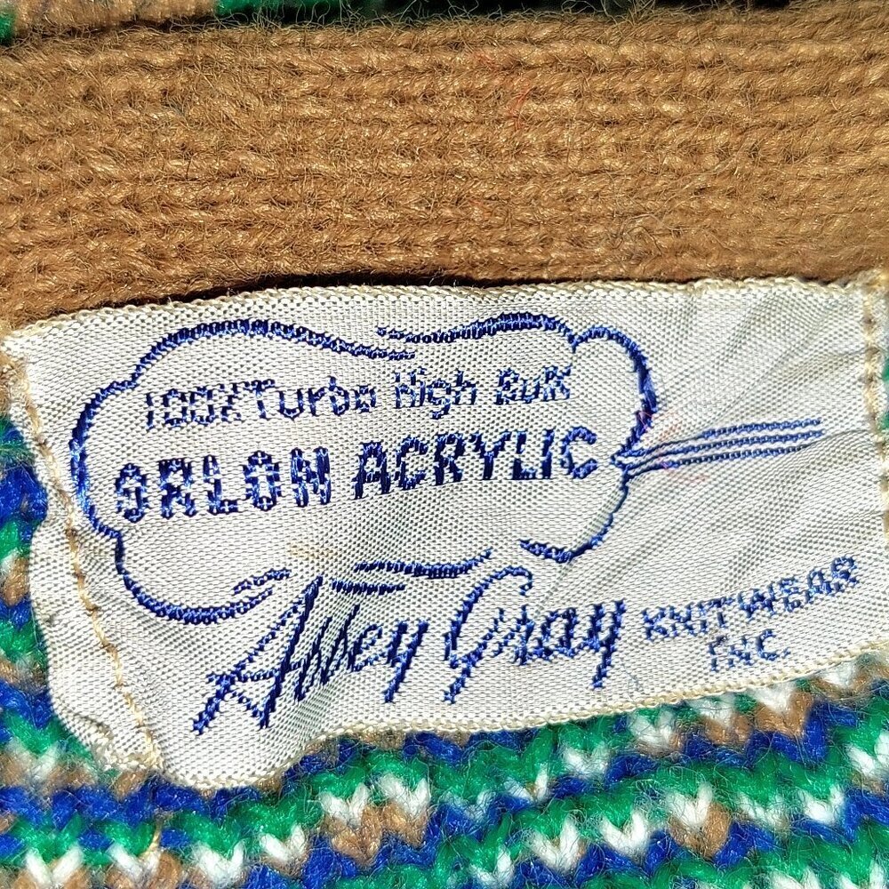 Vintage Abby Gray 1940s-1950s Fair Isels Tan/Brown Multi-Color Cardigan Sweater - Picture 5 of 9